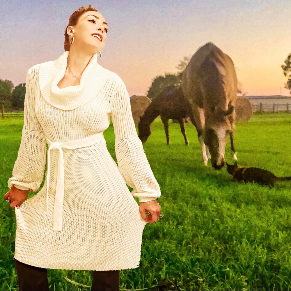 VS Winter White Chunky Knit Sweater Dress